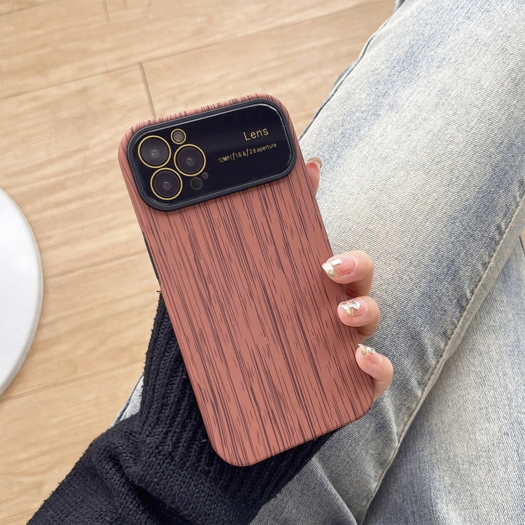 For iPhone 14 Pro Max Wood Grain TPU Phone Case with Lens Film(Brown) - iPhone 14 Pro Max Cases by buy2fix | Online Shopping UK | buy2fix