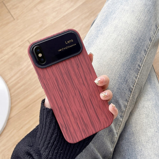 For iPhone X / XS Wood Grain TPU Phone Case with Lens Film(Red) - More iPhone Cases by buy2fix | Online Shopping UK | buy2fix