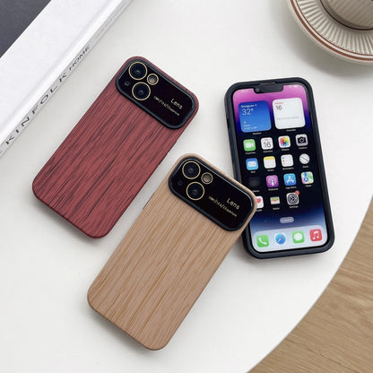 For iPhone 14 Plus Wood Grain TPU Phone Case with Lens Film(Brown) - iPhone 14 Plus Cases by buy2fix | Online Shopping UK | buy2fix