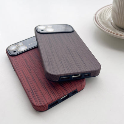 For iPhone 11 Pro Wood Grain TPU Phone Case with Lens Film(Red) - iPhone 11 Pro Cases by buy2fix | Online Shopping UK | buy2fix