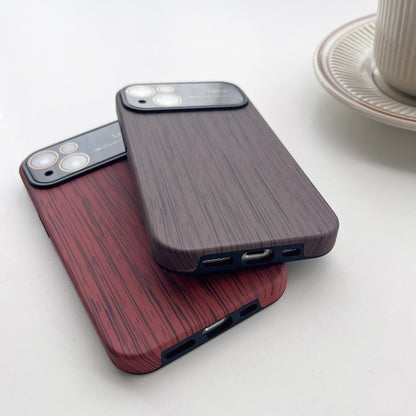 For iPhone 13 Wood Grain TPU Phone Case with Lens Film(Grey) - iPhone 13 Cases by buy2fix | Online Shopping UK | buy2fix