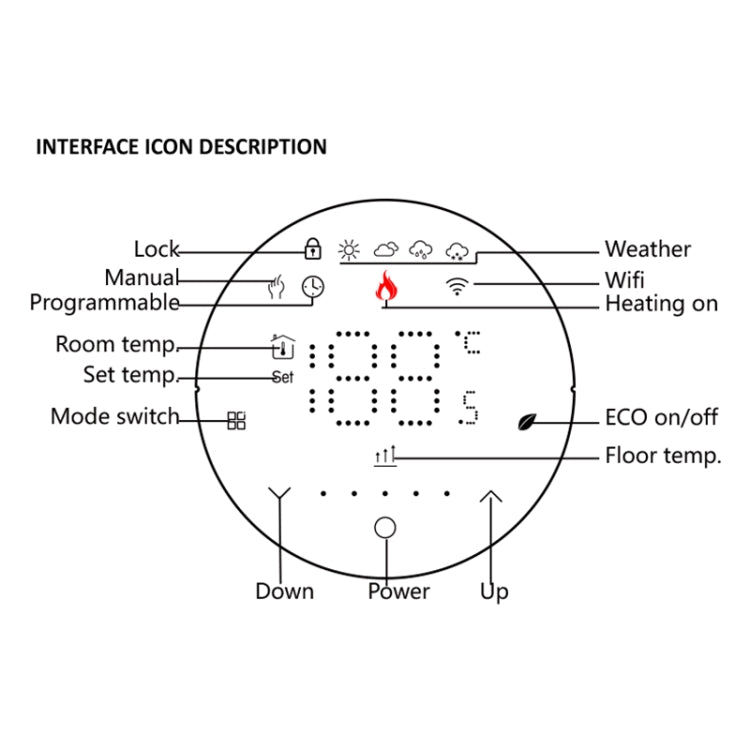 BHT-6001GCLW 95-240V AC 5A Smart Round Thermostat Boiler Heating LED Thermostat With WiFi(Black) - Thermostat & Thermometer by buy2fix | Online Shopping UK | buy2fix