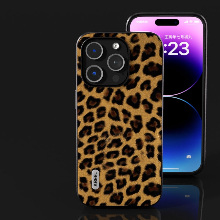 For iPhone 14 Pro ABEEL Black Edge Leopard Phone Case(Golden Leopard) - iPhone 14 Pro Cases by buy2fix | Online Shopping UK | buy2fix