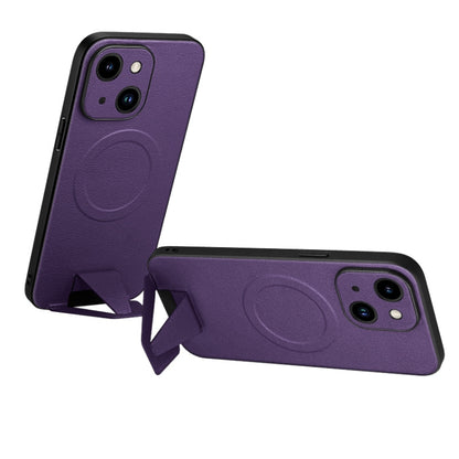 For iPhone 14 SULADA Folding Holder Lambskin Texture MagSafe Phone Case(Purple) - iPhone 14 Cases by SULADA | Online Shopping UK | buy2fix