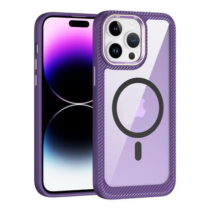 For iPhone 14 Pro MagSafe Carbon Fiber Transparent Back Panel Phone Case(Purple) - iPhone 14 Pro Cases by buy2fix | Online Shopping UK | buy2fix