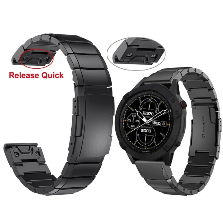 For Garmin Fenix 7 Pro 47mm Tortoise Shell Stainless Steel Watch Band(Black) - Watch Bands by buy2fix | Online Shopping UK | buy2fix