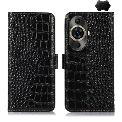 For Huawei Nova 11 Pro / 11 Ultra Crocodile Top Layer Cowhide Leather Phone Case(Black) - Huawei Cases by buy2fix | Online Shopping UK | buy2fix