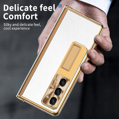 For Samsung Galaxy Z Fold5 Litchi Pattern Magnetic Shell Film Integrated Shockproof Phone Case(Silver Gold) - Galaxy Z Fold5 Cases by buy2fix | Online Shopping UK | buy2fix