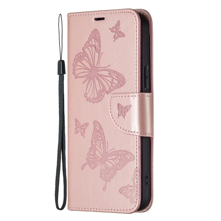 For Samsung Galaxy A25 5G Embossing Two Butterflies Pattern Leather Phone Case(Rose Gold) - Galaxy Phone Cases by buy2fix | Online Shopping UK | buy2fix