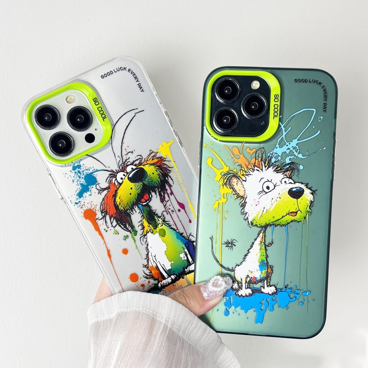 For iPhone 15 Pro Max Double Layer Color Silver Series Animal Oil Painting Phone Case(Happy Rabbit) - iPhone 15 Pro Max Cases by buy2fix | Online Shopping UK | buy2fix