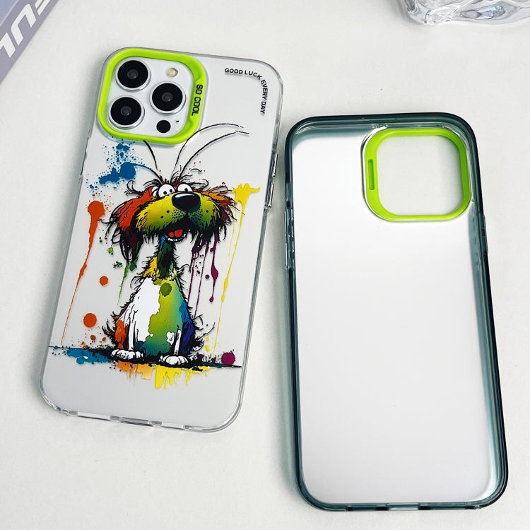 For iPhone 15 Pro Max Double Layer Color Silver Series Animal Oil Painting Phone Case(Gesture Rabbit) - iPhone 15 Pro Max Cases by buy2fix | Online Shopping UK | buy2fix