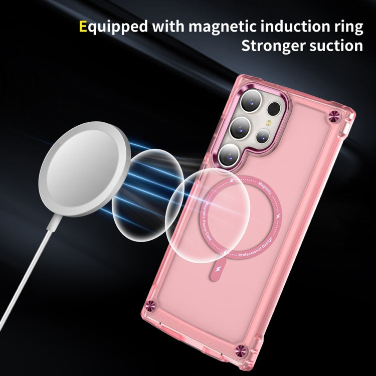 For Samsung Galaxy S23 Ultra 5G Skin Feel TPU + PC MagSafe Magnetic Phone Case(Transparent Pink) - Galaxy S23 Ultra 5G Cases by buy2fix | Online Shopping UK | buy2fix