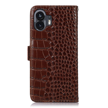 For Nothing Phone 2 Crocodile Top Layer Cowhide Leather Phone Case(Brown) - More Brand by buy2fix | Online Shopping UK | buy2fix