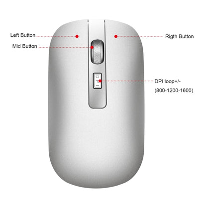 HXSJ M50 2.4GHZ 800,1200,1600dpi Three Gear Adjustment Dual-mode Wireless Mouse USB + Bluetooth 5.1 Rechargeable(Silver) -  by HXSJ | Online Shopping UK | buy2fix