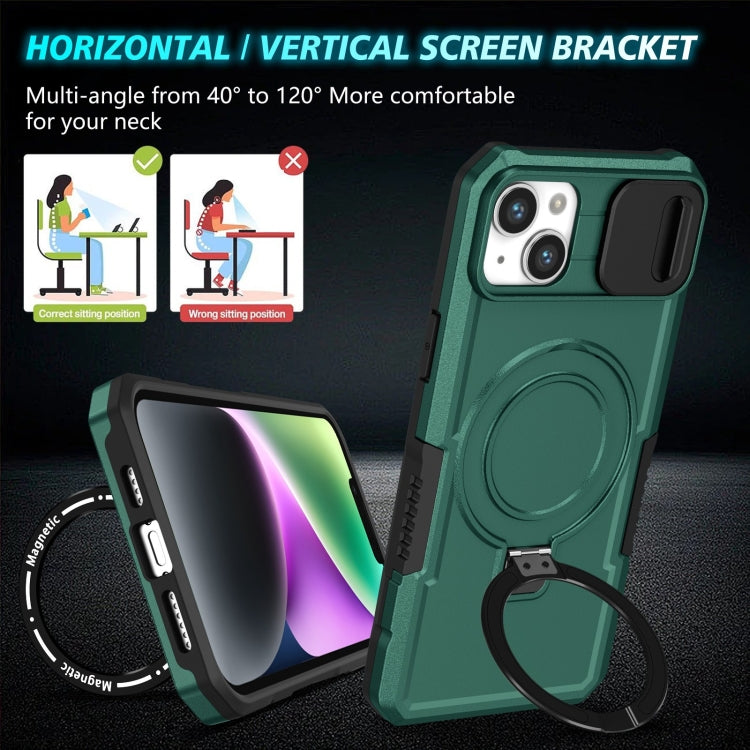 For iPhone 15 Sliding Camshield Magsafe Holder TPU Hybrid PC Phone Case(Deep Green) - iPhone 15 Cases by buy2fix | Online Shopping UK | buy2fix