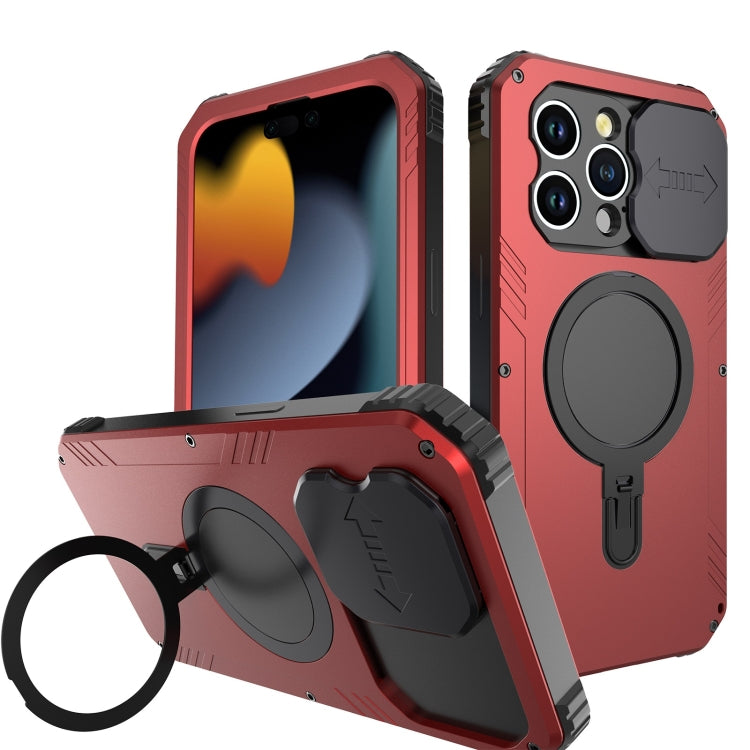 For iPhone 15 Pro Camera Shield MagSafe Holder Life Waterproof Phone Case(Red) - iPhone 15 Pro Cases by buy2fix | Online Shopping UK | buy2fix