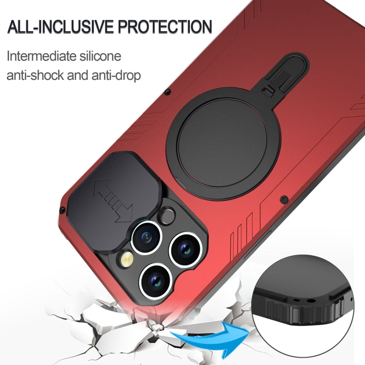 For iPhone 15 Pro Camera Shield MagSafe Holder Life Waterproof Phone Case(Red) - iPhone 15 Pro Cases by buy2fix | Online Shopping UK | buy2fix