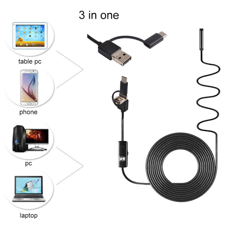 AN100 3 in 1 IP67 Waterproof USB-C / Type-C + Micro USB + USB HD Endoscope Snake Tube Inspection Camera for Parts of OTG Function Android Mobile Phone, with 6 LEDs, Lens Diameter:5.5mm(Length: 1m) - Consumer Electronics by buy2fix | Online Shopping UK | buy2fix