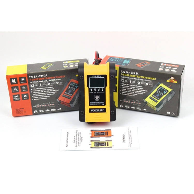 FOXSUR 12V-24V Car Motorcycle Repair Battery Charger AGM Charger Color:Yellow(UK Plug) - Battery Charger by FOXSUR | Online Shopping UK | buy2fix