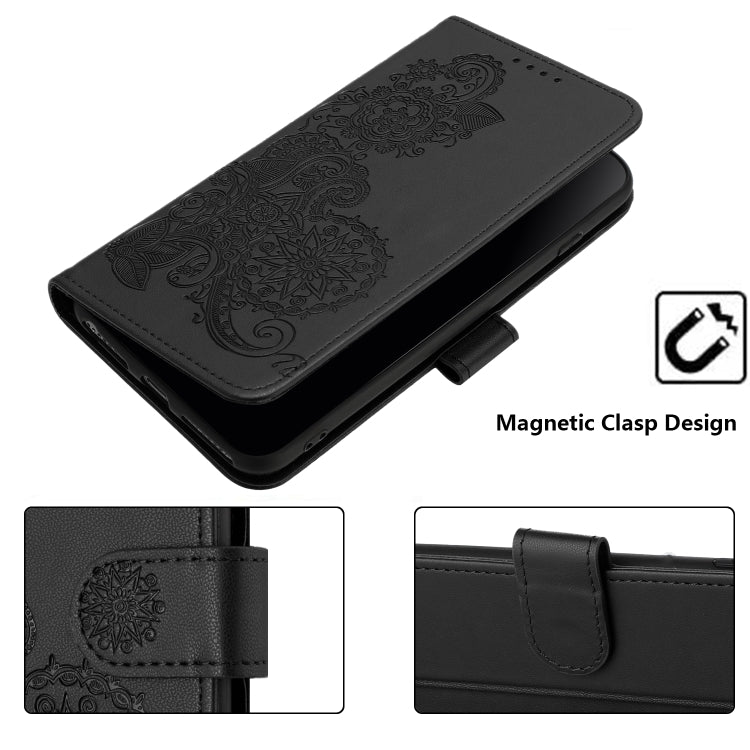 For iPhone 15 Pro Max Datura Flower Embossed Flip Leather Phone Case(Black) - iPhone 15 Pro Max Cases by buy2fix | Online Shopping UK | buy2fix