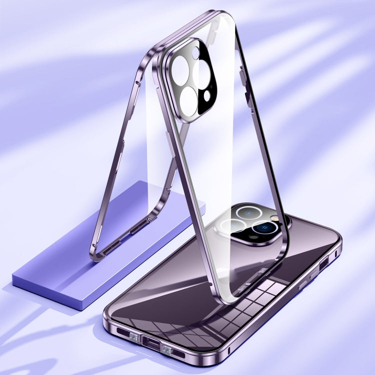 For iPhone 15 Pro Max Magnetic Double-buckle HD Tempered Glass Phone Case(Blue) - iPhone 15 Pro Max Cases by buy2fix | Online Shopping UK | buy2fix