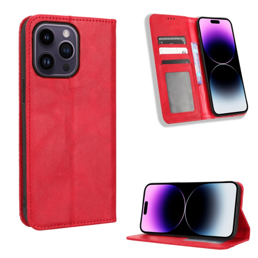 For iPhone 15 Pro Max Magnetic Buckle Retro Texture Leather Phone Case(Red) - iPhone 15 Pro Max Cases by buy2fix | Online Shopping UK | buy2fix