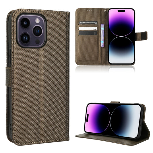 For iPhone 15 Pro Max Diamond Texture Leather Phone Case(Brown) - iPhone 15 Pro Max Cases by buy2fix | Online Shopping UK | buy2fix