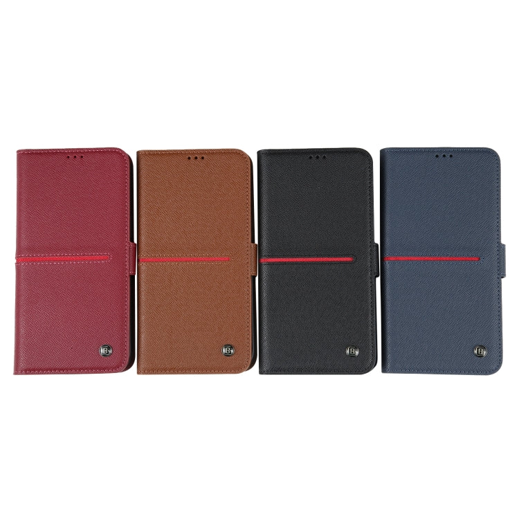 For iPhone 15 GEBEI Top-grain Horizontal Flip Leather Phone Case(Wine Red) - iPhone 15 Cases by GEBEI | Online Shopping UK | buy2fix