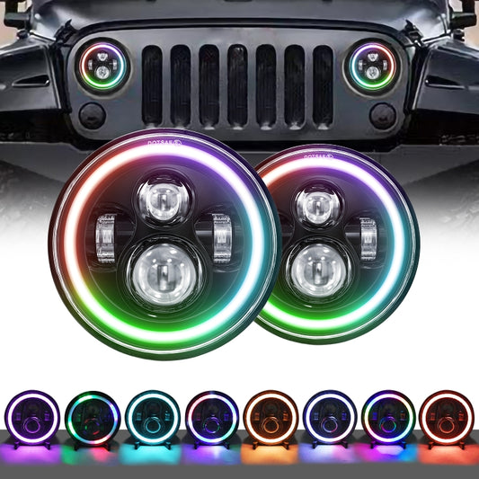 C0090 7 inch Car Colorful Round Angel Eye Headlight - Work Lights by buy2fix | Online Shopping UK | buy2fix
