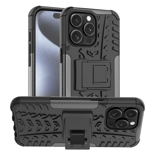 For  iPhone 15 Pro Max Tire Texture TPU + PC Phone Case with Holder(Black) - iPhone 15 Pro Max Cases by buy2fix | Online Shopping UK | buy2fix