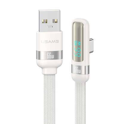 USAMS US-SJ651 6A USB to USB-C/Type-C Aluminum Alloy Digital Display Fast Charging Elbow Data Cable, Length: 1.2m(Beige) - USB-C & Type-C Cable by USAMS | Online Shopping UK | buy2fix