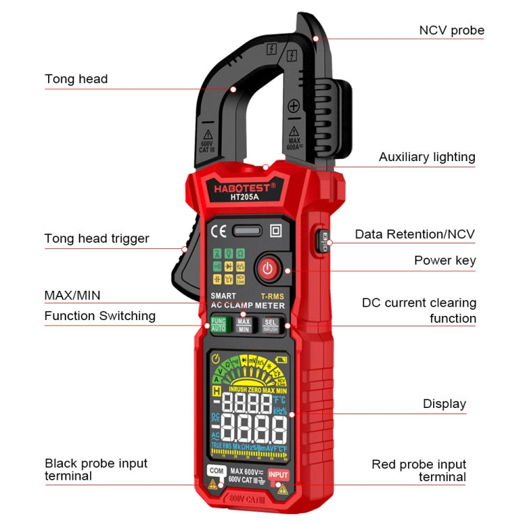 HABOTEST HT205A Multifunctional Intelligent Burn-proof Clamp Multimeter - Digital Multimeter by HABOTEST | Online Shopping UK | buy2fix