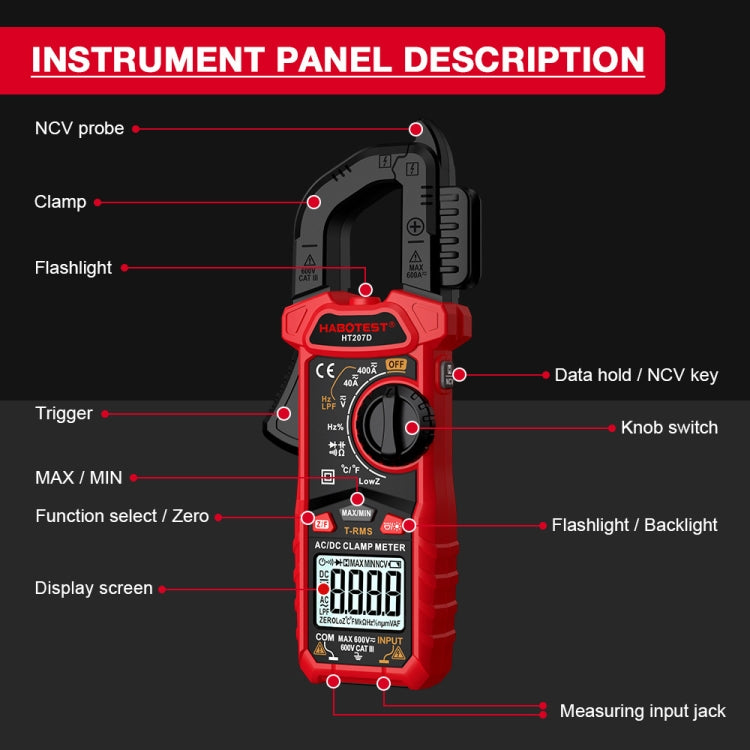 HABOTEST HT207B Multifunctional Digital Clamp Multimeter - Digital Multimeter by HABOTEST | Online Shopping UK | buy2fix