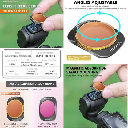 For DJI OSMO Pocket 3 Sunnylife Camera Lens Magnetic Metal Filter, Filter:3 in 1 CPL ND8/16 - Lens Accessories by Sunnylife | Online Shopping UK | buy2fix