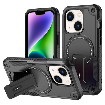 For iPhone 14 Plus MagSafe Holder Armor PC Hybrid TPU Phone Case(Black) - iPhone 14 Plus Cases by buy2fix | Online Shopping UK | buy2fix