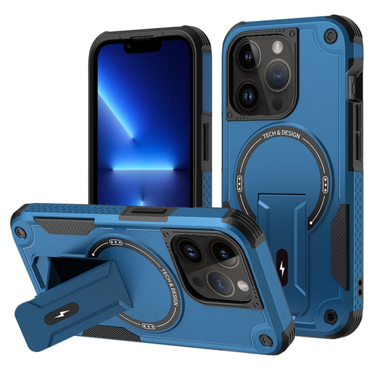 For iPhone 13 Pro MagSafe Holder Armor PC Hybrid TPU Phone Case(Dark Blue) - iPhone 13 Pro Cases by buy2fix | Online Shopping UK | buy2fix