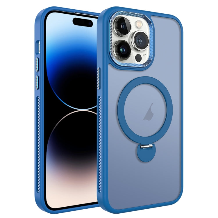 For iPhone 14 Pro MagSafe Magnetic Holder Breathable Phone Case(Blue) - iPhone 14 Pro Cases by buy2fix | Online Shopping UK | buy2fix