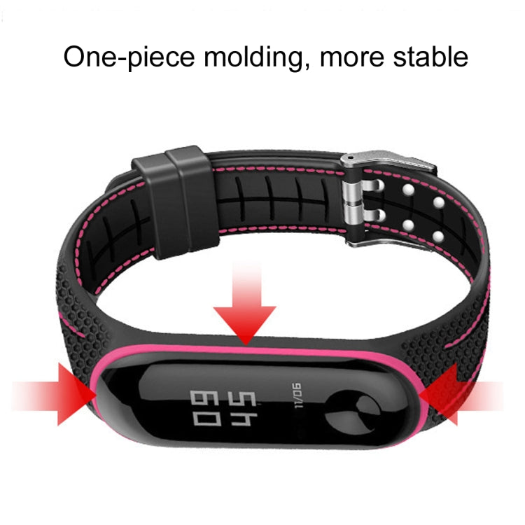 For Xiaomi Mi Band 4 / 3 Silicone Two-color Thread Watch Band, Style:Single Bead Texture(Black) - Smart Wear by buy2fix | Online Shopping UK | buy2fix