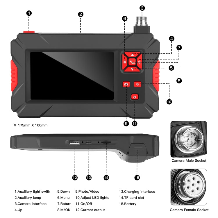 P30 8mm 1080P IP68 Waterproof 4.3 inch Screen Dual Camera Digital Endoscope, Length:2m Hard Cable(Black) - Consumer Electronics by buy2fix | Online Shopping UK | buy2fix