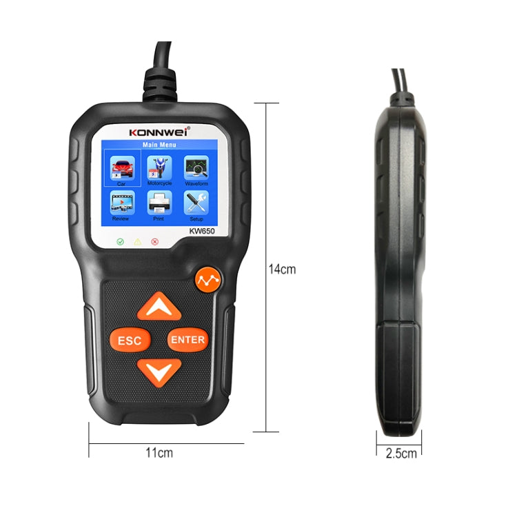 KONNWEI KW650 6V- 12V Car Motorcycle Battery Lawn Mower Detector with 2.4 inch Color Display & Waveform Graph - Code Readers & Scan Tools by KONNWEI | Online Shopping UK | buy2fix