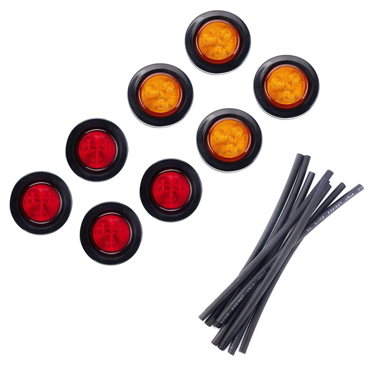 8 PCS Truck Trailer Red & Amber LED 2 inch Round Side Marker Clearance Tail Light Kits with Heat Shrink Tube - Fog / Driving Lights by buy2fix | Online Shopping UK | buy2fix