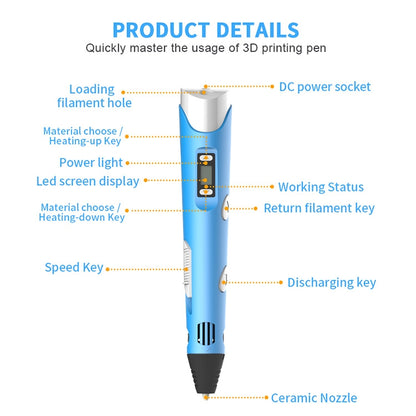 Hand-held 3D Printing Pen, US Plug(Yellow) - Consumer Electronics by buy2fix | Online Shopping UK | buy2fix