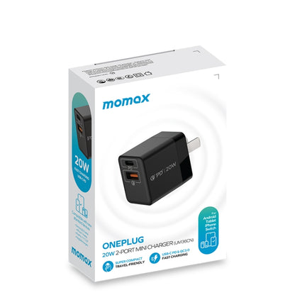 MOMAX UM36 PD 20W USB-C / Type-C + USB Fast Charger Power Adapter, CN Plug(Black) -  by MOMAX | Online Shopping UK | buy2fix