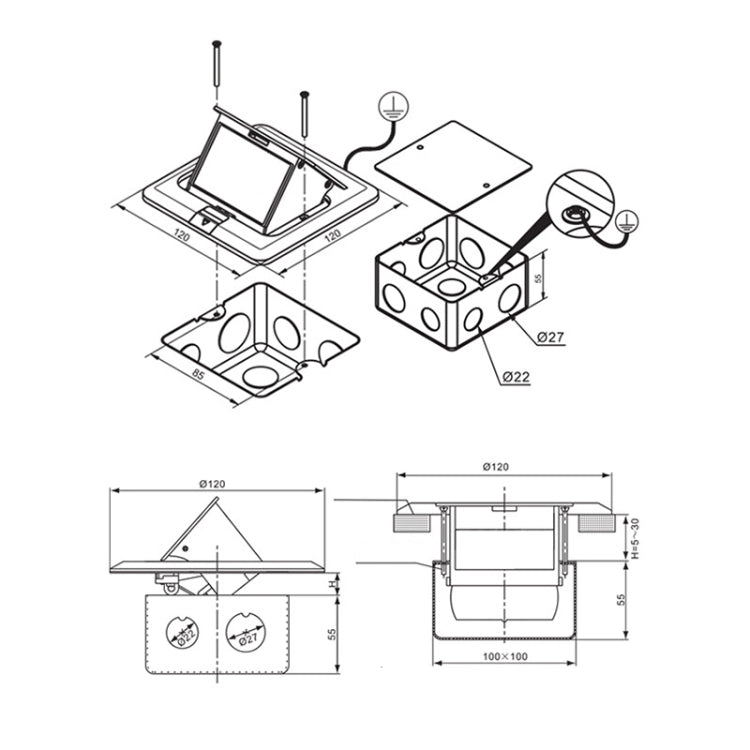 Hidden Pop-up Aluminum Alloy Computer Floor Socket with Cover Bottom Box, US Plug - Consumer Electronics by buy2fix | Online Shopping UK | buy2fix