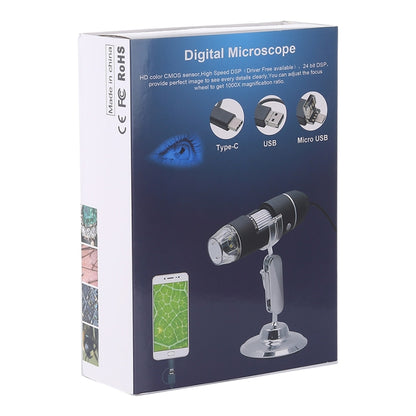 1600X Magnifier HD Image Sensor 3 in 1 USB Digital Microscope with 8 LED & Professional Stand (Grey) - Digital Microscope by buy2fix | Online Shopping UK | buy2fix