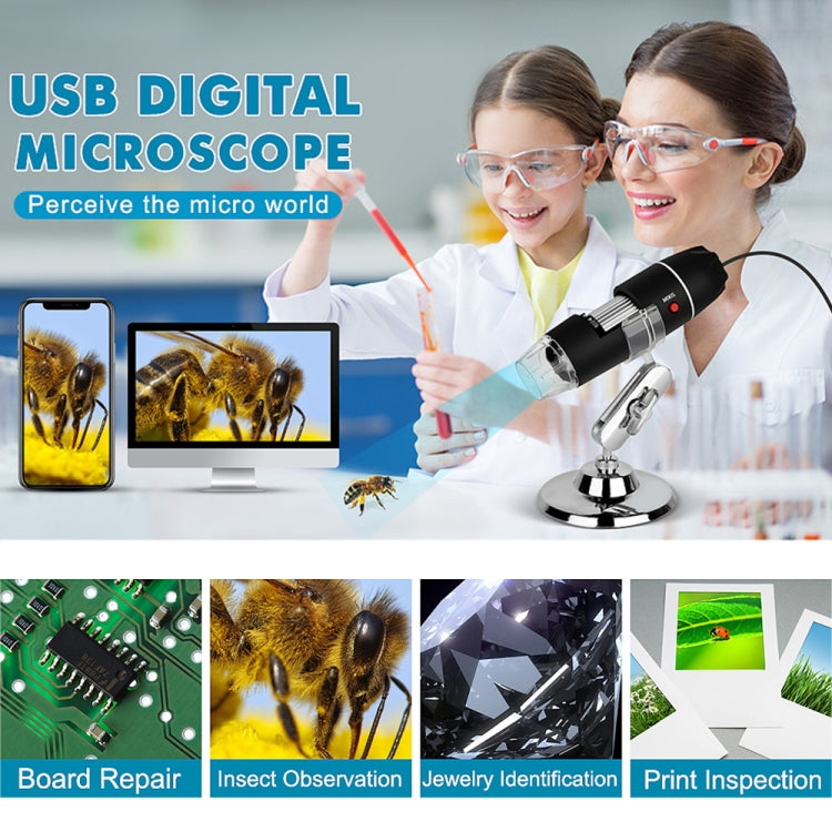 1600X Magnifier HD Image Sensor 3 in 1 USB Digital Microscope with 8 LED & Professional Stand (Grey) - Digital Microscope by buy2fix | Online Shopping UK | buy2fix