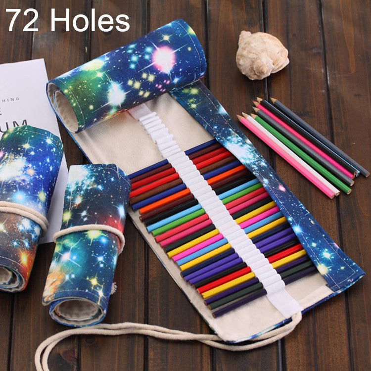 72 Slots Cosmic Galaxy Print Pen Bag Canvas Pencil Wrap Curtain Roll Up Pencil Case Stationery Pouch - Home & Garden by buy2fix | Online Shopping UK | buy2fix