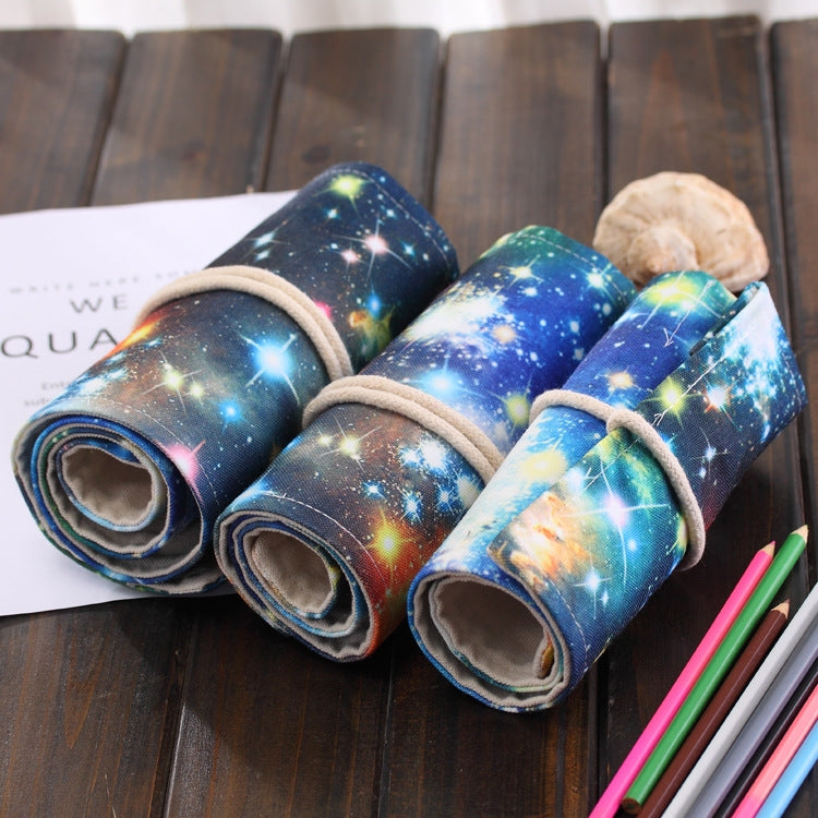 72 Slots Cosmic Galaxy Print Pen Bag Canvas Pencil Wrap Curtain Roll Up Pencil Case Stationery Pouch - Home & Garden by buy2fix | Online Shopping UK | buy2fix