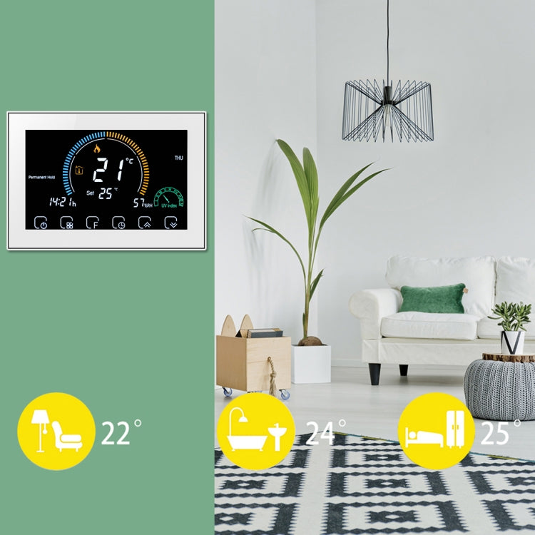 BHT-8000-GCLW Controlling Water/Gas Boiler Heating Energy-saving and Environmentally-friendly Smart Home Negative Display LCD Screen Round Room Thermostat with WiFi(White) - Consumer Electronics by buy2fix | Online Shopping UK | buy2fix