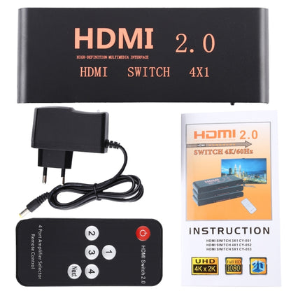 4X1 4K/60Hz HDMI 2.0 Switch with Remote Control, EU Plug - Switch by buy2fix | Online Shopping UK | buy2fix